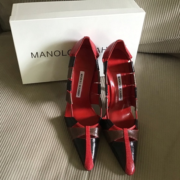Manolo Blahnik Red Lizard size 39 brand new $1100 - Picture 7 of 12